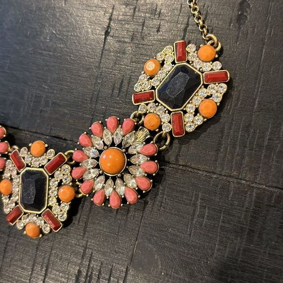 Vintage J CREW Necklace Coral Orange Crystal Gold Tone Statement Rhinestone​ - Picture 3 of 6